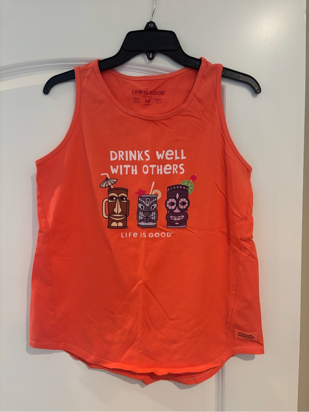 Life is Good women’s Orange Sleeveless Tee - 'Drinks Well With Others'